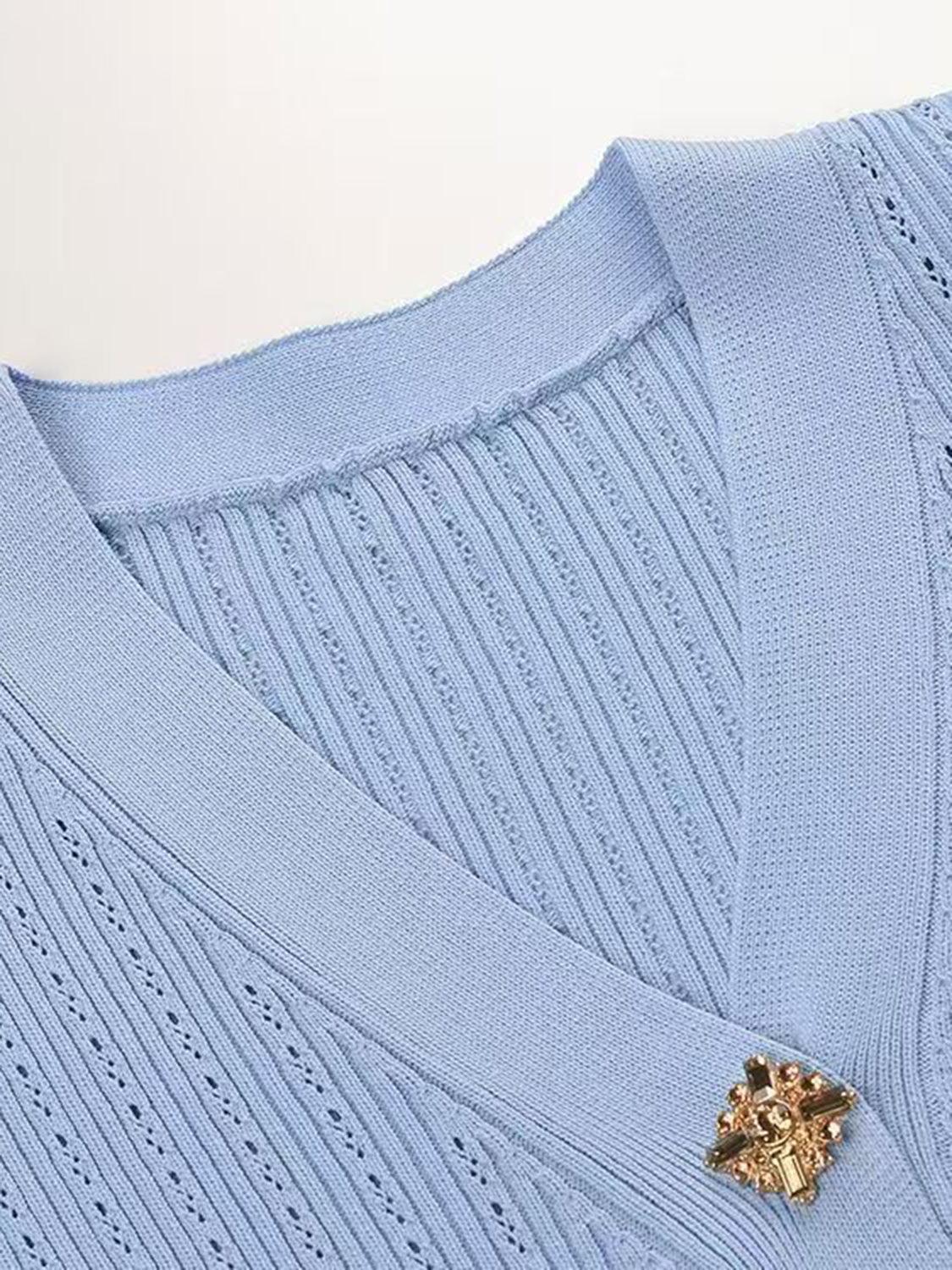 Ruffled V-Neck Top and Midi Skirt Sweater Set - Clothes For Her Online Store