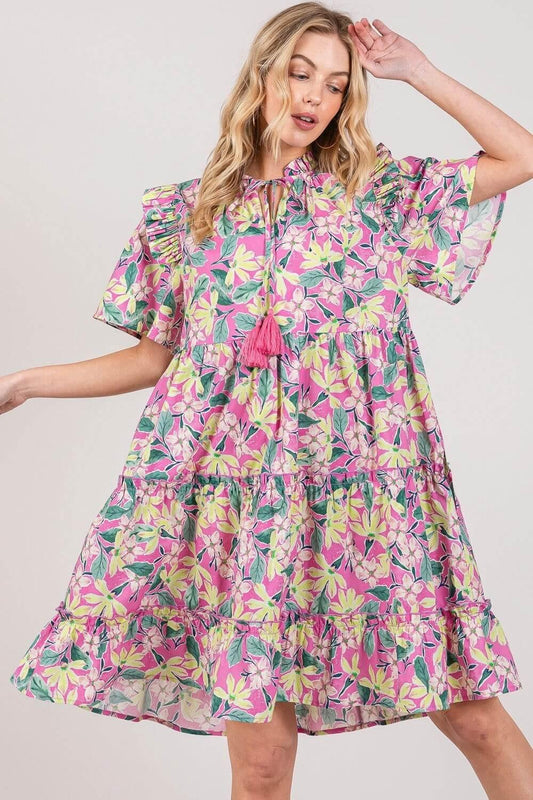 SAGE + FIG Floral Ruffle Short Sleeve Dress - Clothes For Her Online Store
