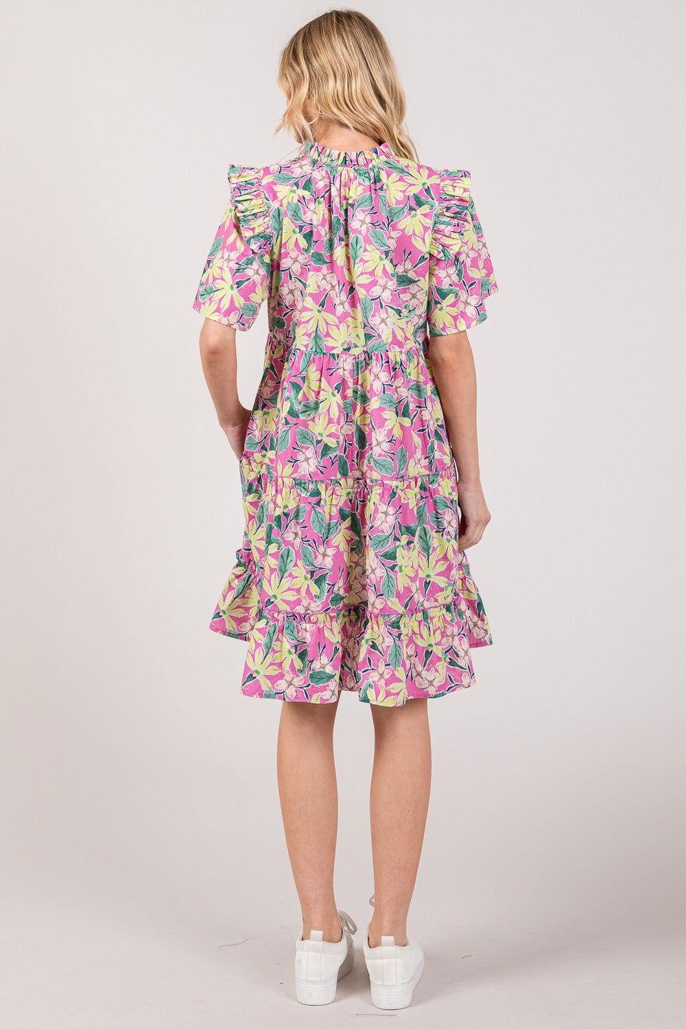 SAGE + FIG Floral Ruffle Short Sleeve Dress - Clothes For Her Online Store