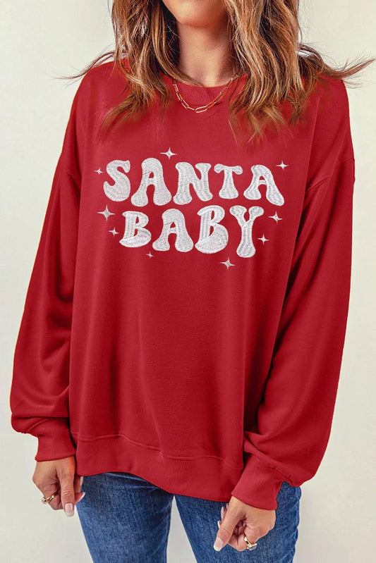 SANTA BABY Round Neck Long Sleeve Sweatshirt - Clothes For Her Online Store