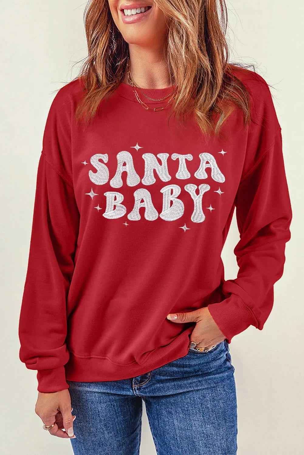 SANTA BABY Round Neck Long Sleeve Sweatshirt - Clothes For Her Online Store