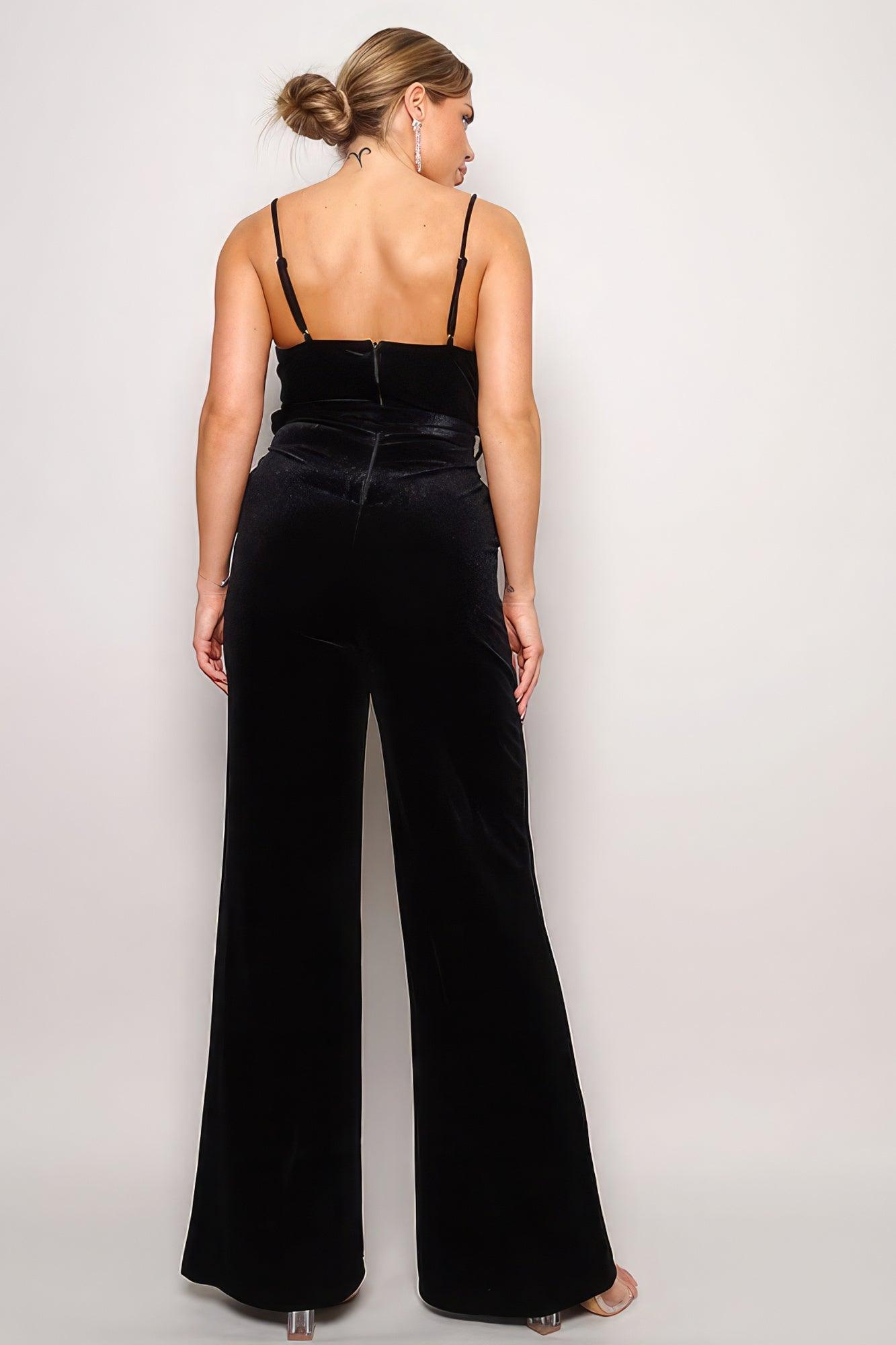 Samba Rhinestone Belt Velvet Jumpsuit - Clothes For Her Online Store
