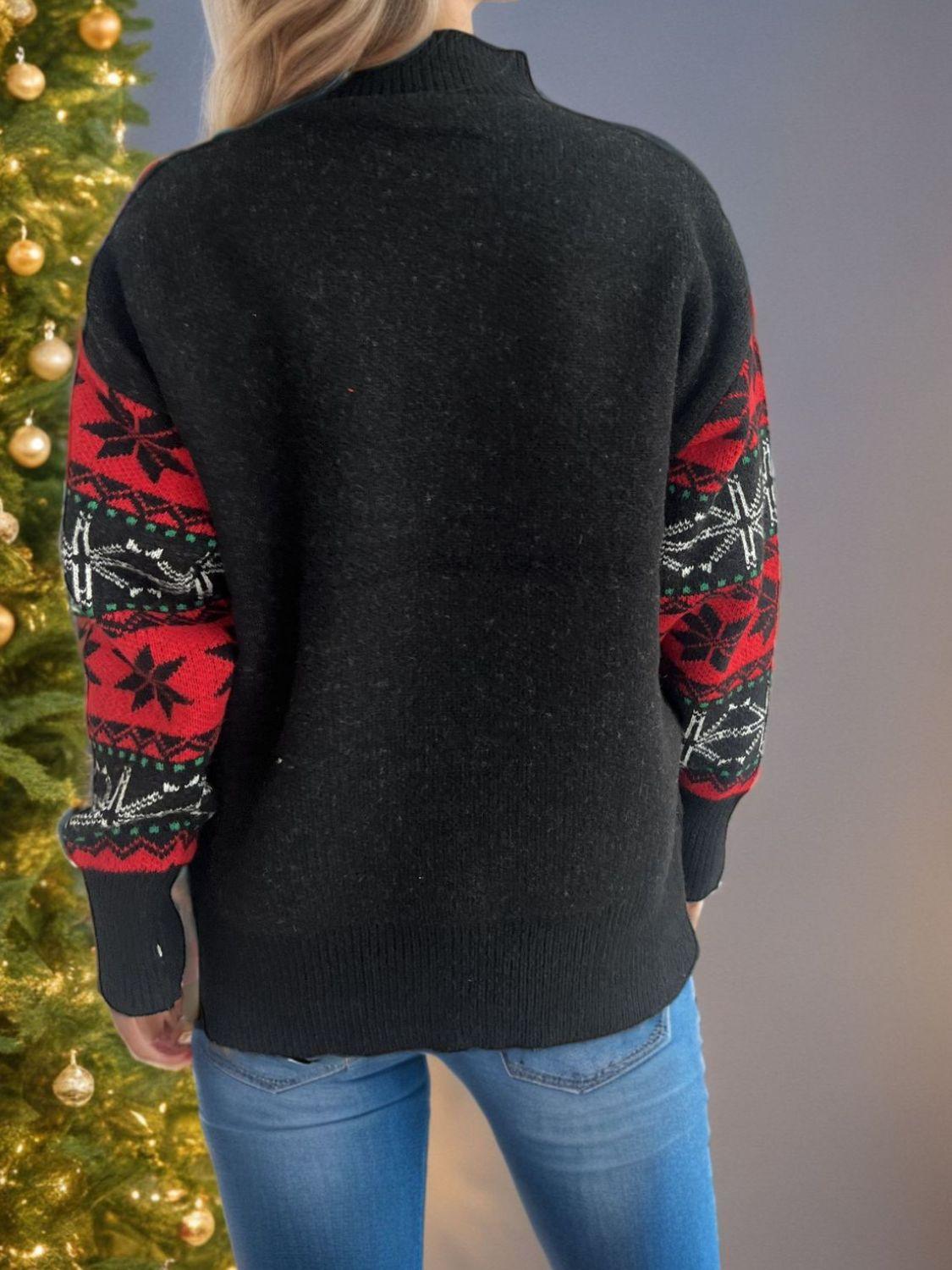 Santa Mock Neck Long Sleeve Sweater - Clothes For Her Online Store