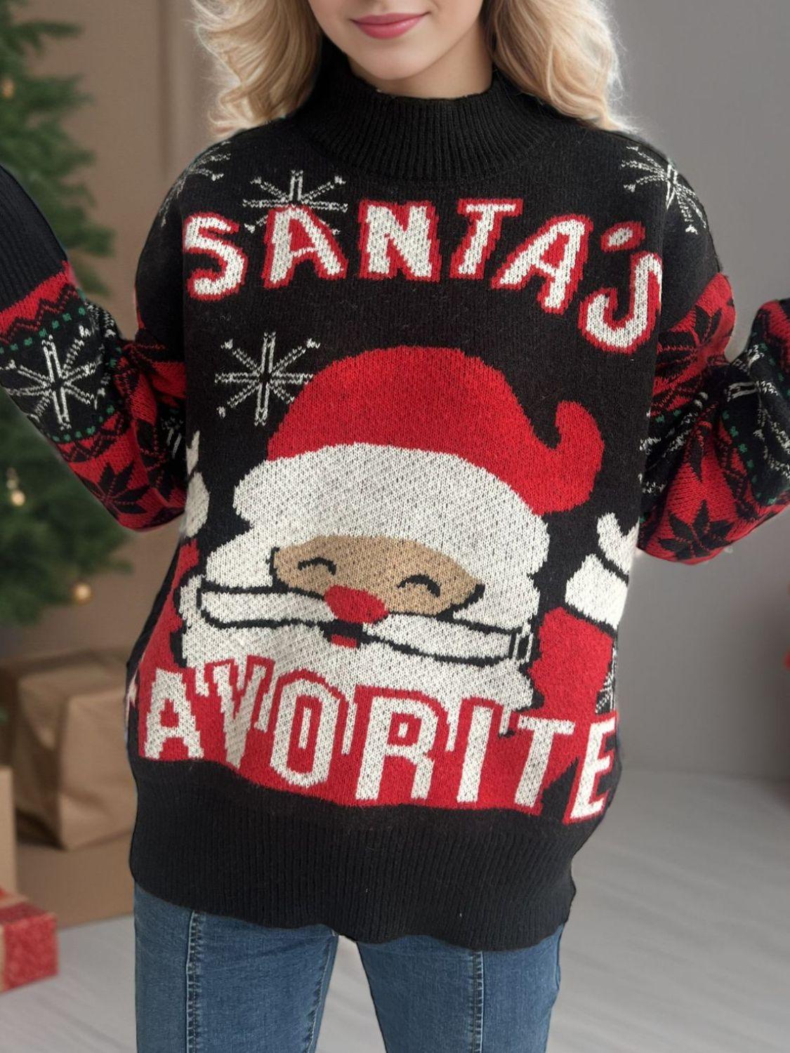 Santa Mock Neck Long Sleeve Sweater - Clothes For Her Online Store