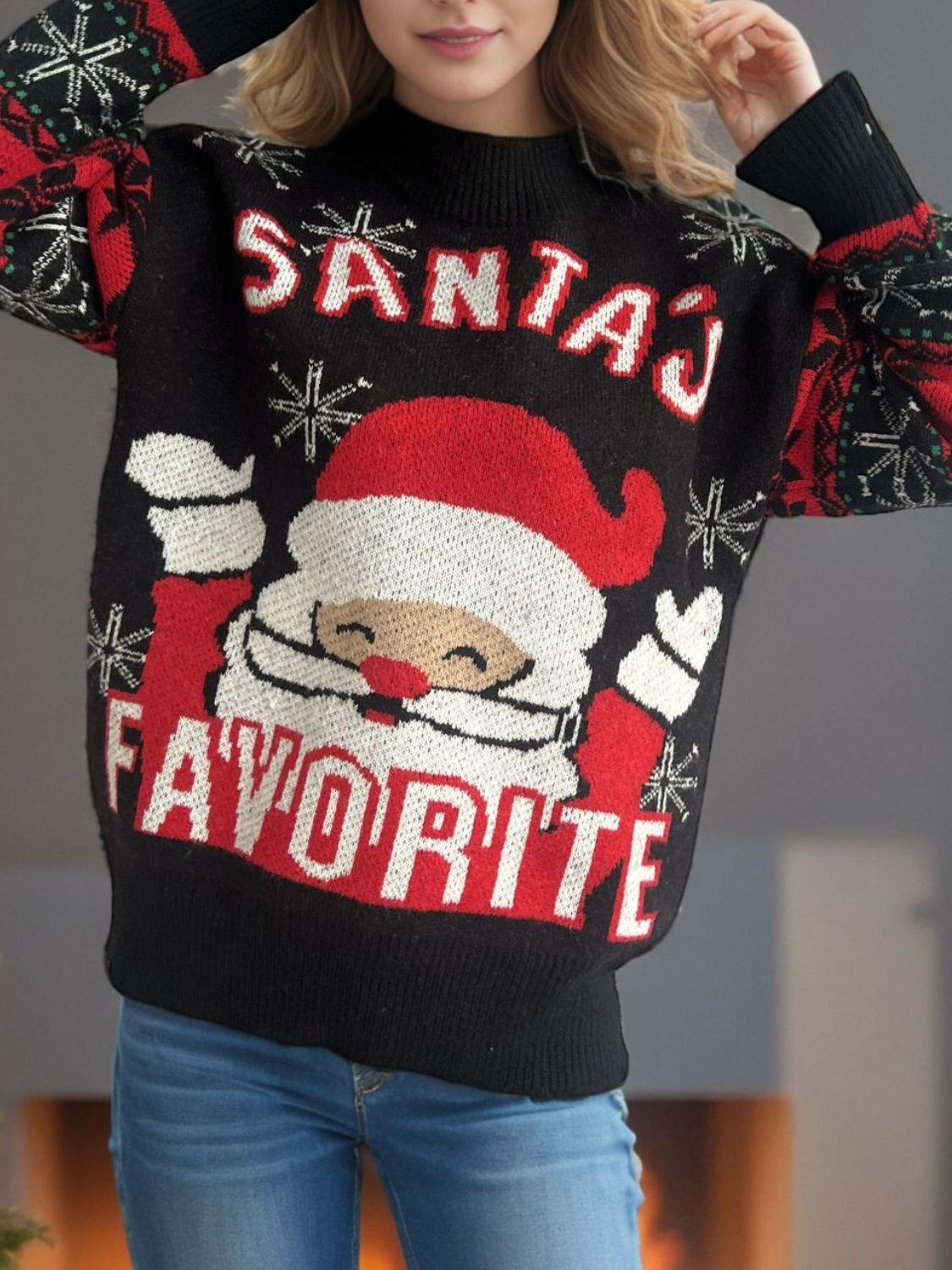 Santa Mock Neck Long Sleeve Sweater - Clothes For Her Online Store