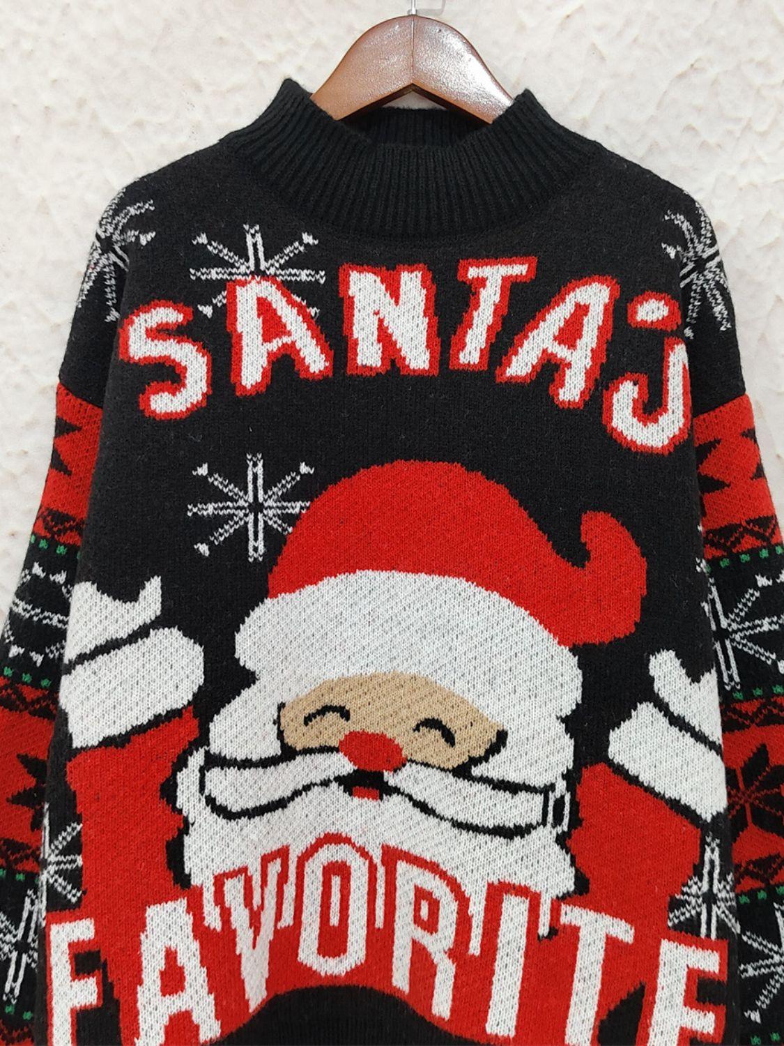 Santa Mock Neck Long Sleeve Sweater - Clothes For Her Online Store