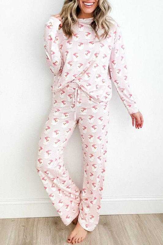 Santa Print Long Sleeve Top and Pants Lounge Set - Clothes For Her Online Store