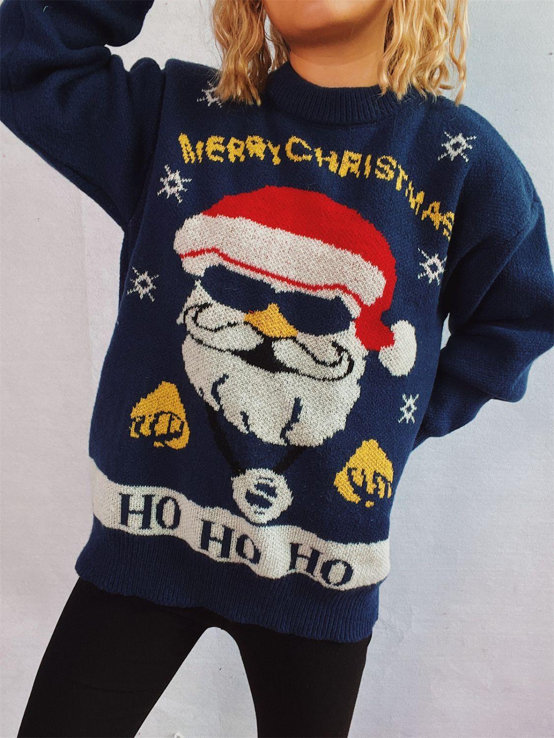 Santa Round Neck Long Sleeve Sweater - Clothes For Her Online Store