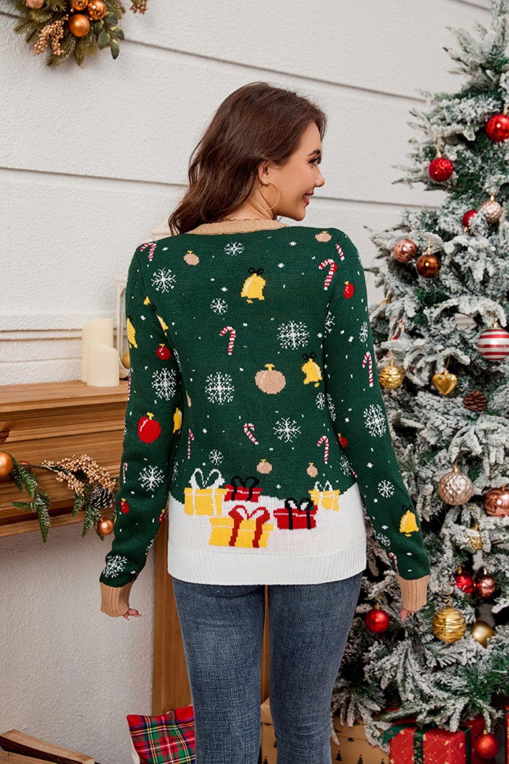 Santa Round Neck Long Sleeve Sweater - Clothes For Her Online Store