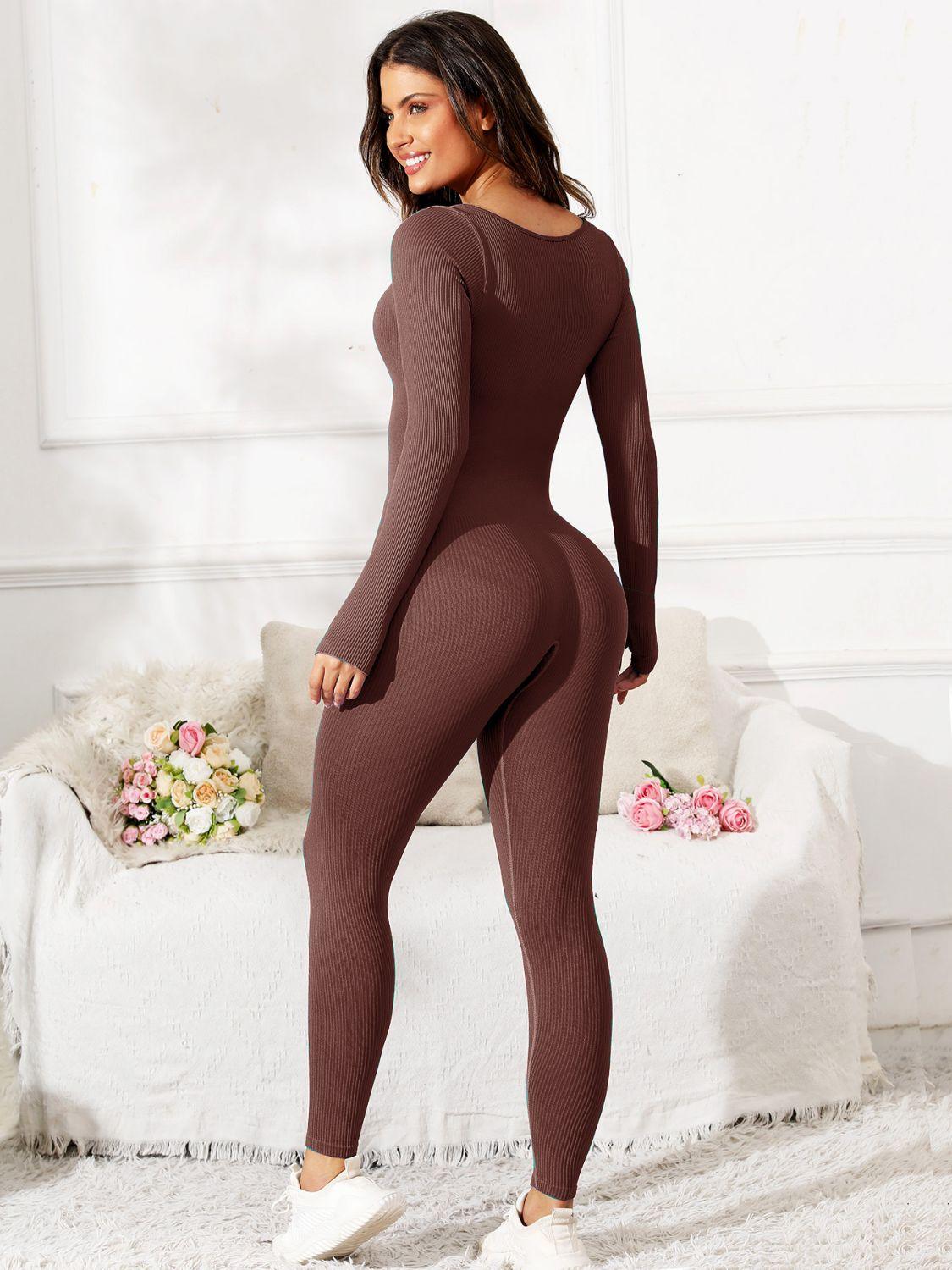 Scoop Neck Long Sleeve Active Jumpsuit - Clothes For Her Online Store