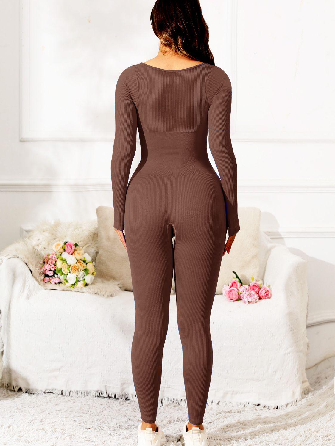 Scoop Neck Long Sleeve Active Jumpsuit - Clothes For Her Online Store