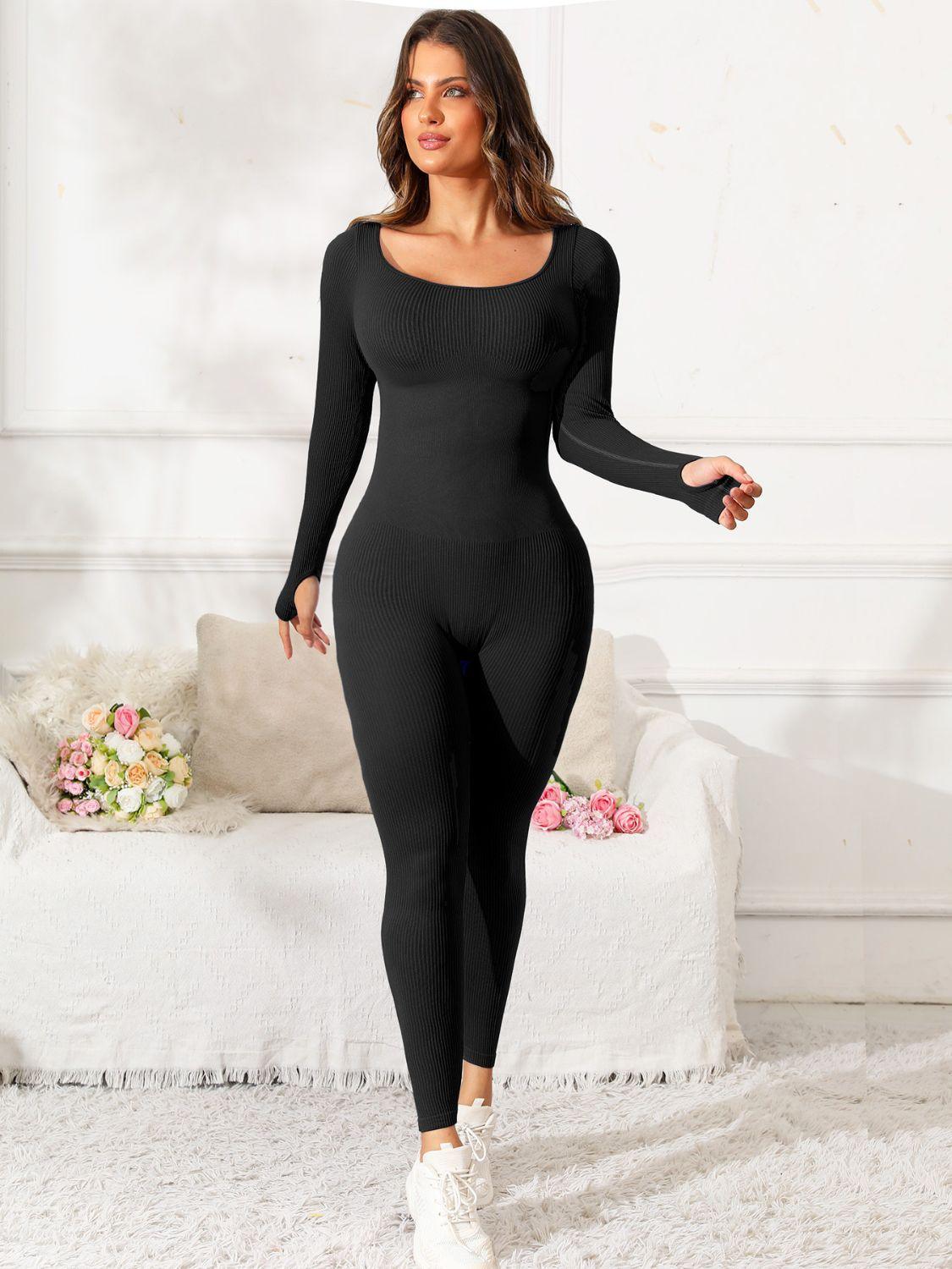 Scoop Neck Long Sleeve Active Jumpsuit - Clothes For Her Online Store