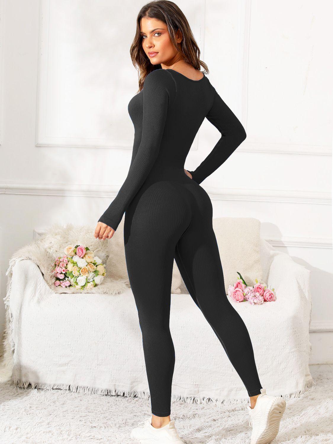 Scoop Neck Long Sleeve Active Jumpsuit - Clothes For Her Online Store