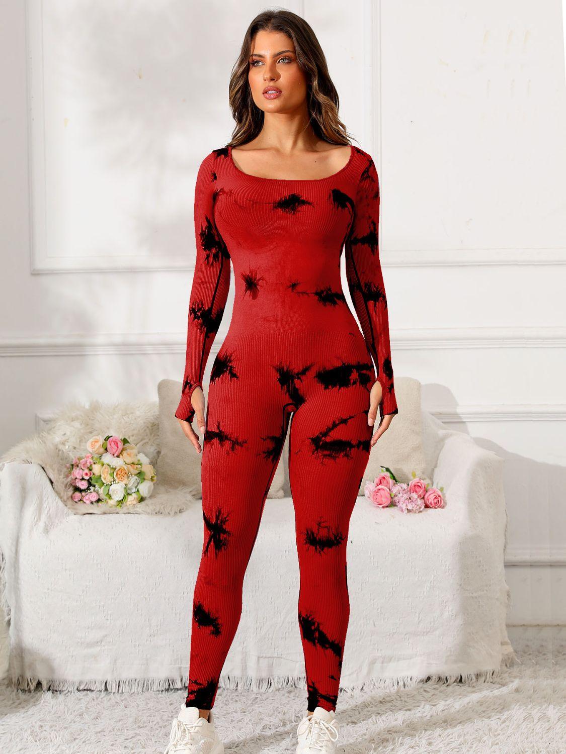 Scoop Neck Long Sleeve Active Jumpsuit - Clothes For Her Online Store