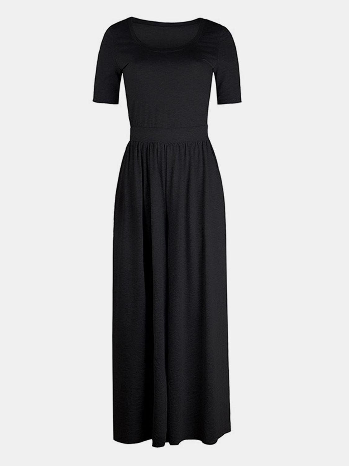 Scoop Neck Short Sleeve Jumpsuit - Clothes For Her Online Store