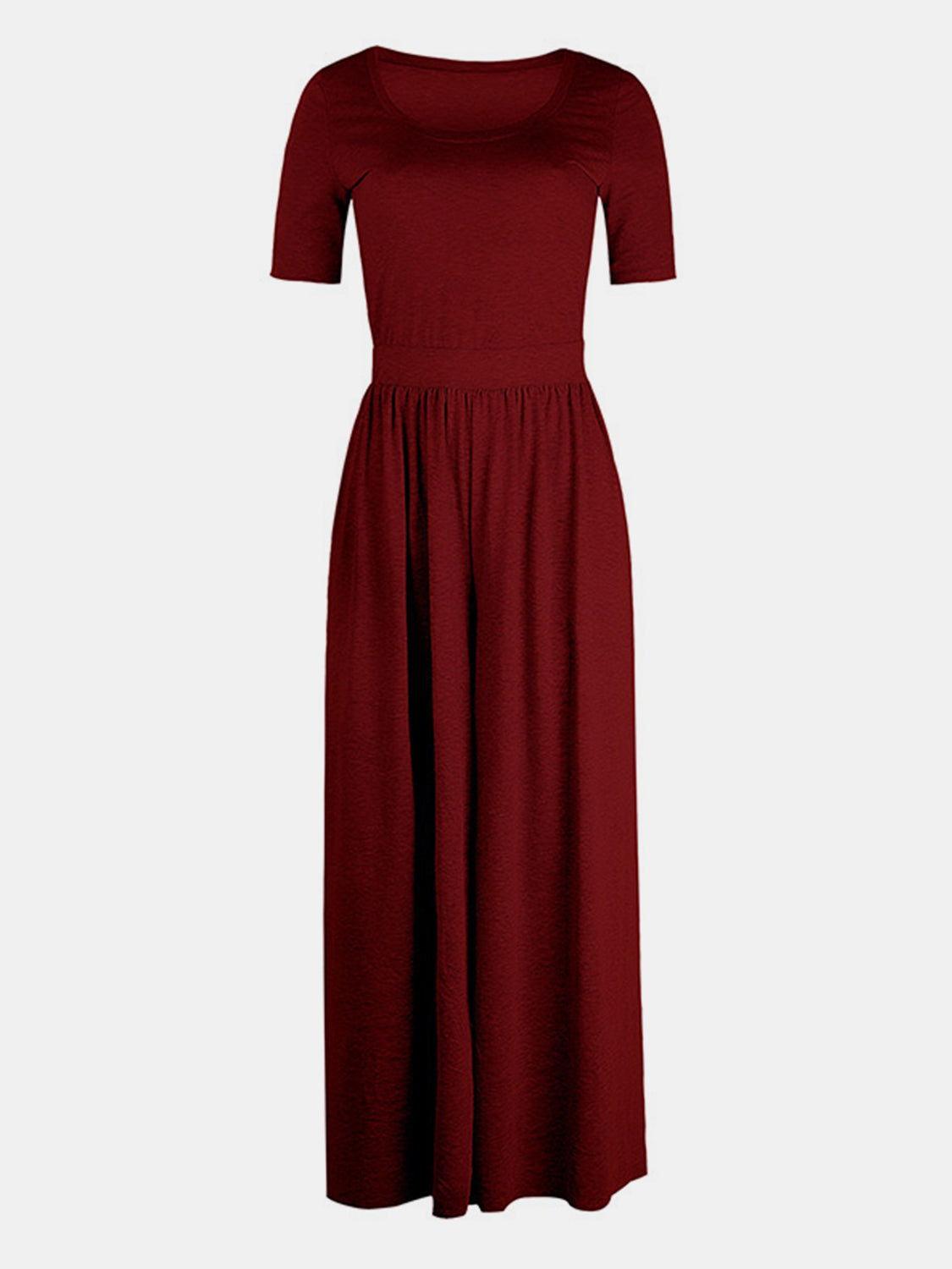 Scoop Neck Short Sleeve Jumpsuit - Clothes For Her Online Store