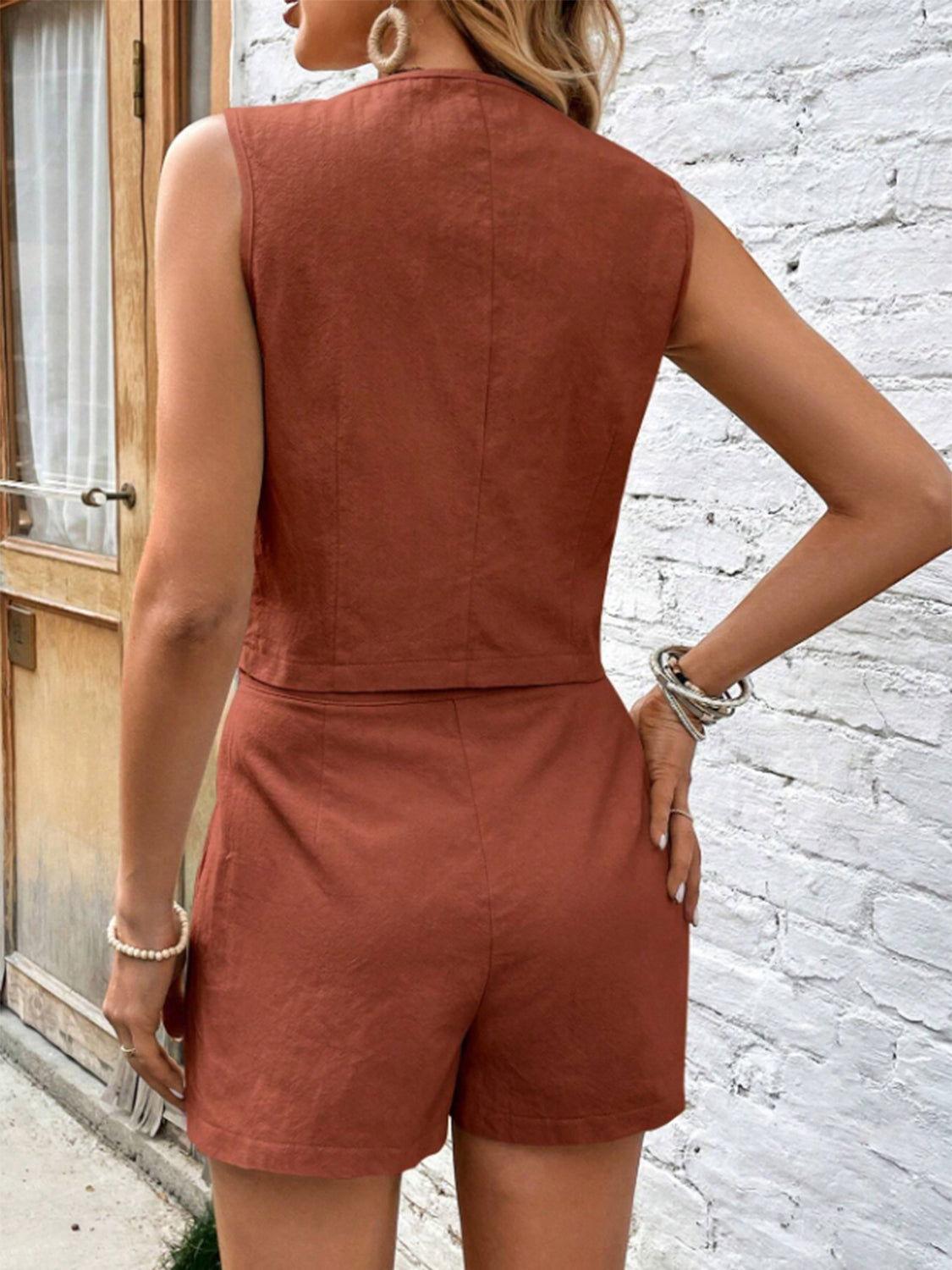 Scoop Neck Sleeveless Top and Shorts Set - Clothes For Her Online Store