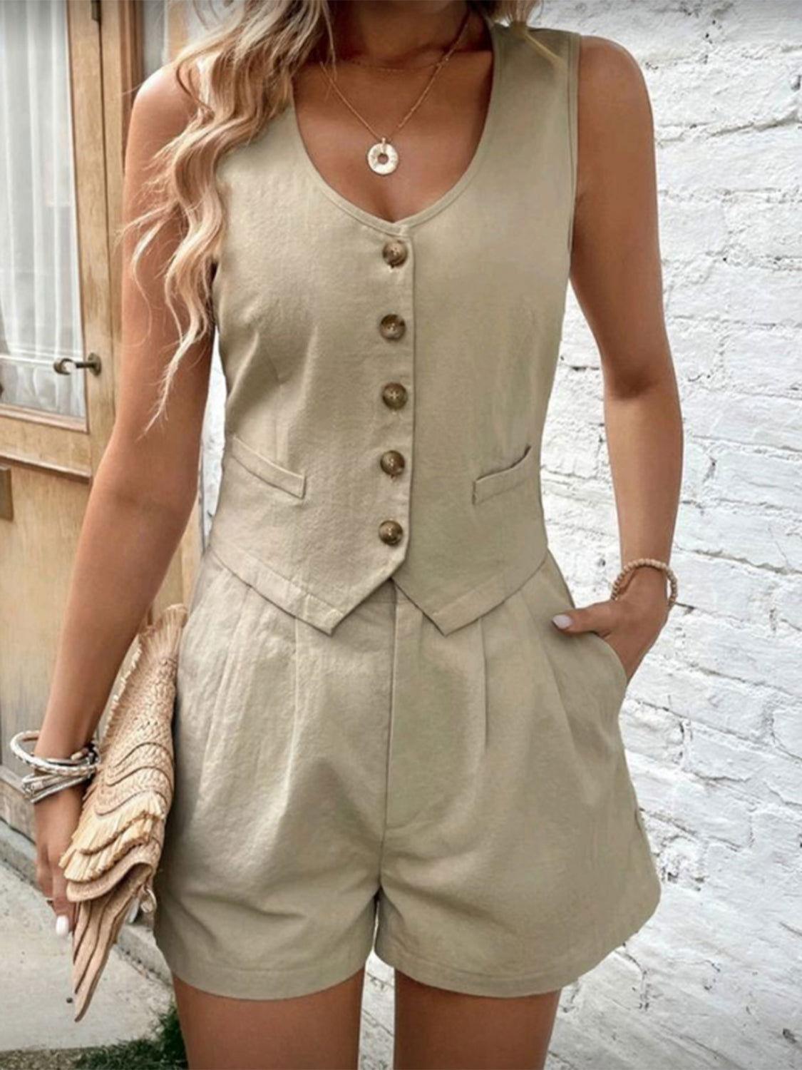 Scoop Neck Sleeveless Top and Shorts Set - Clothes For Her Online Store