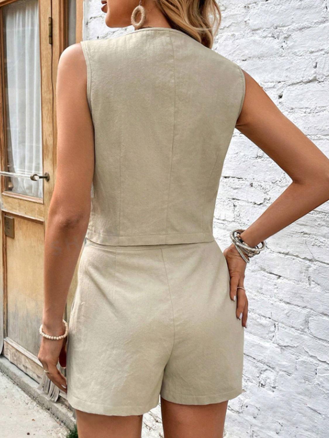 Scoop Neck Sleeveless Top and Shorts Set - Clothes For Her Online Store