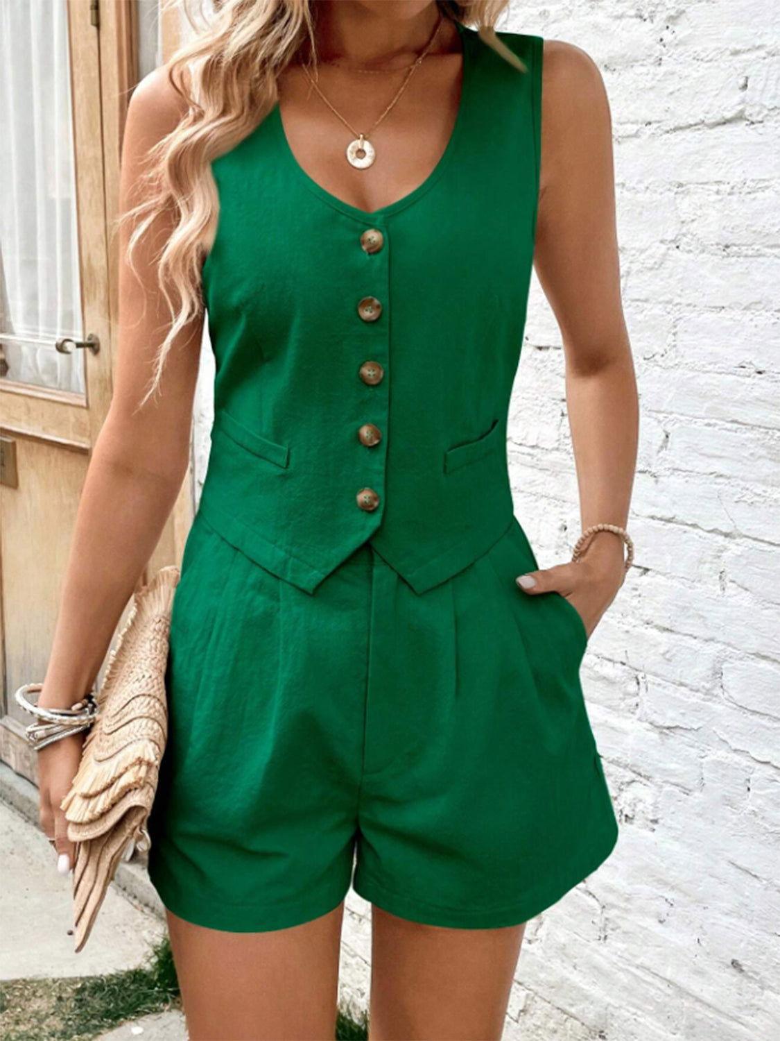 Scoop Neck Sleeveless Top and Shorts Set - Clothes For Her Online Store