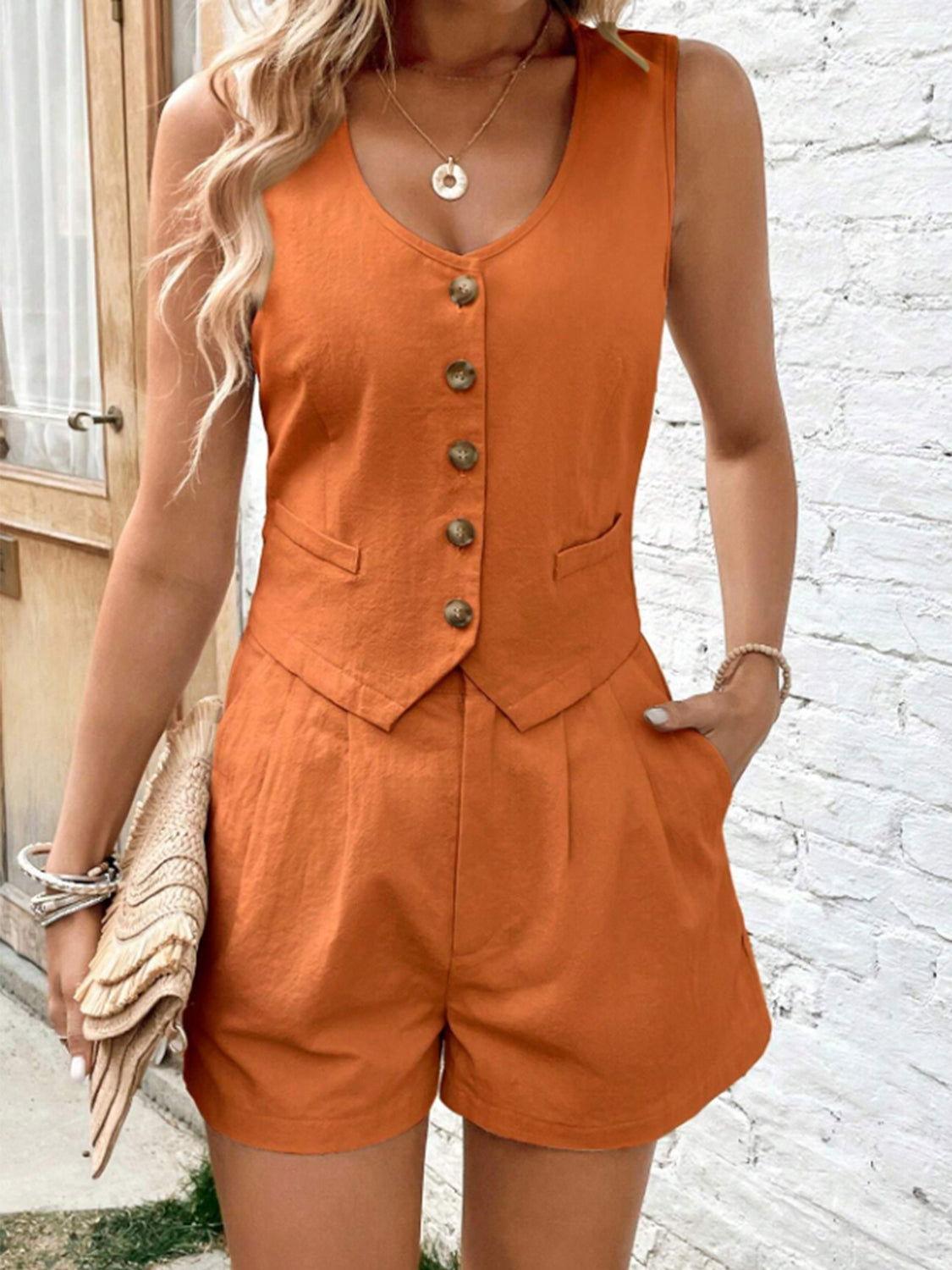 Scoop Neck Sleeveless Top and Shorts Set - Clothes For Her Online Store