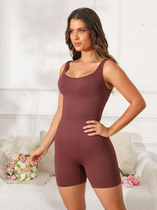 Scoop Neck Wide Strap Active Romper - Clothes For Her Online Store