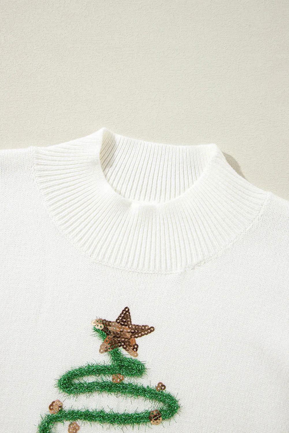 Sequin Mock Neck Short Sleeve Sweater - Clothes For Her Online Store