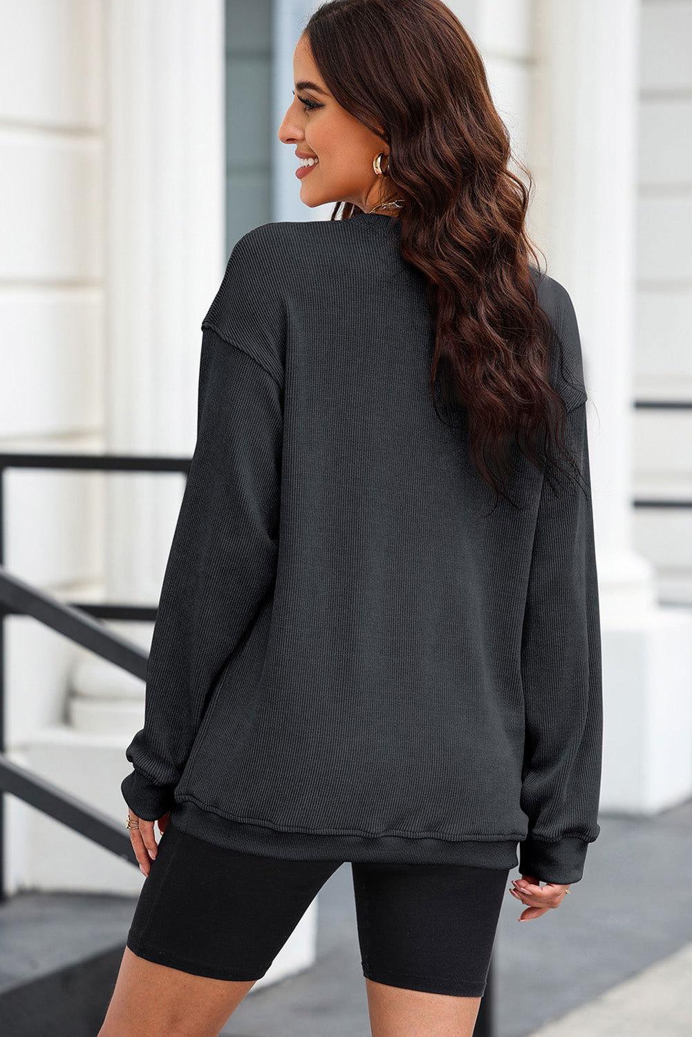 Sequin Nutcracker Round Neck Long Sleeve Sweatshirt - Clothes For Her Online Store