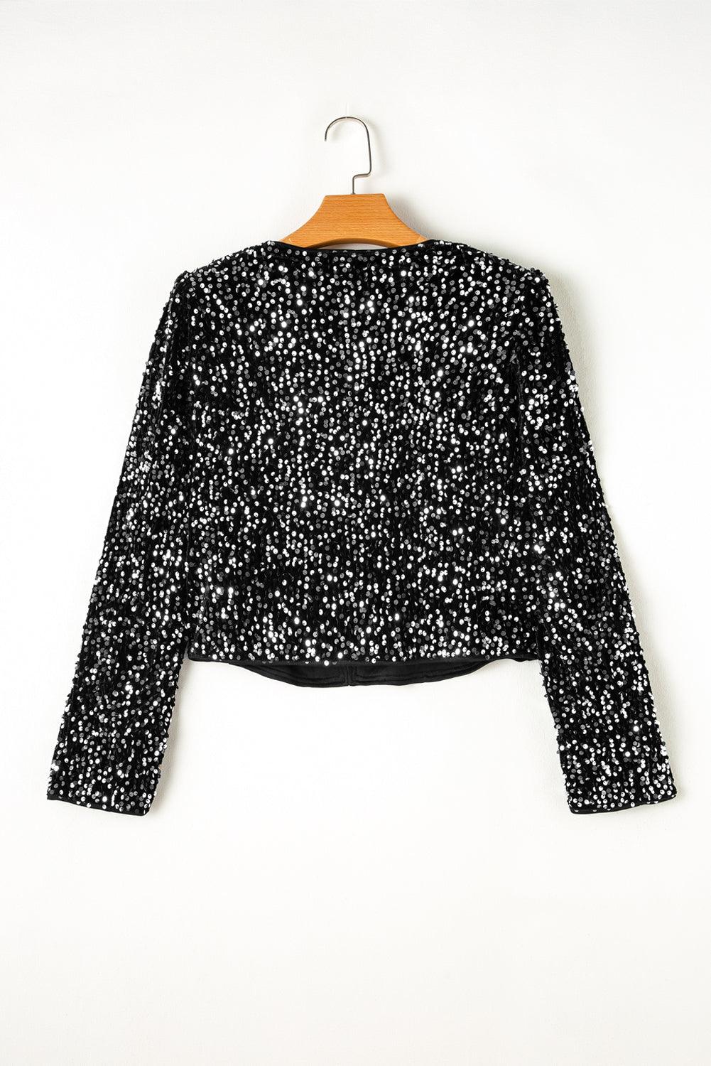 Sequin Open Front Long Sleeve Jacket - Clothes For Her Online Store