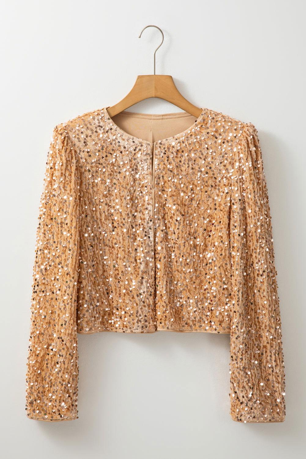 Sequin Open Front Long Sleeve Jacket - Clothes For Her Online Store