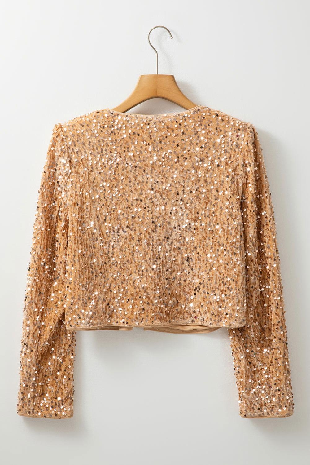 Sequin Open Front Long Sleeve Jacket - Clothes For Her Online Store