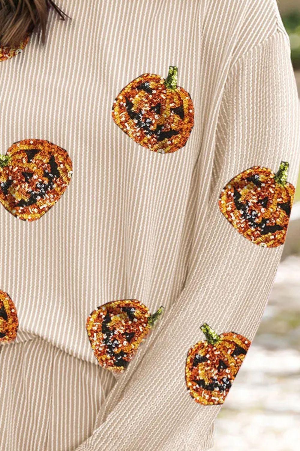 Sequin Pumpkin Round Neck Top and Shorts Set - Clothes For Her Online Store