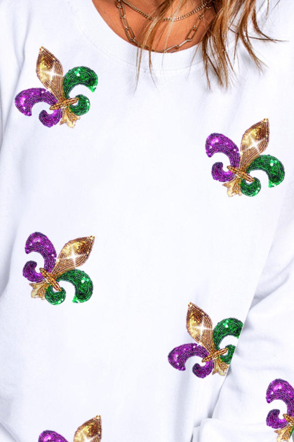 Sequin Round Neck Dropped Shoulder Sweatshirt - Clothes For Her Online Store