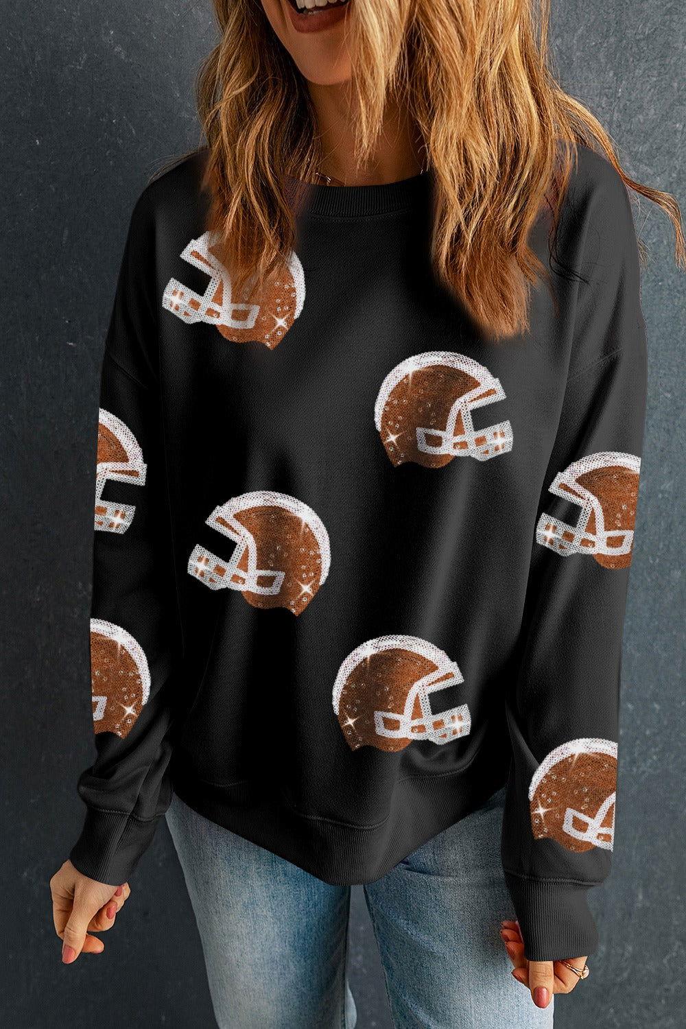 Sequin Round Neck Long Sleeve Sweatshirt - Clothes For Her Online Store
