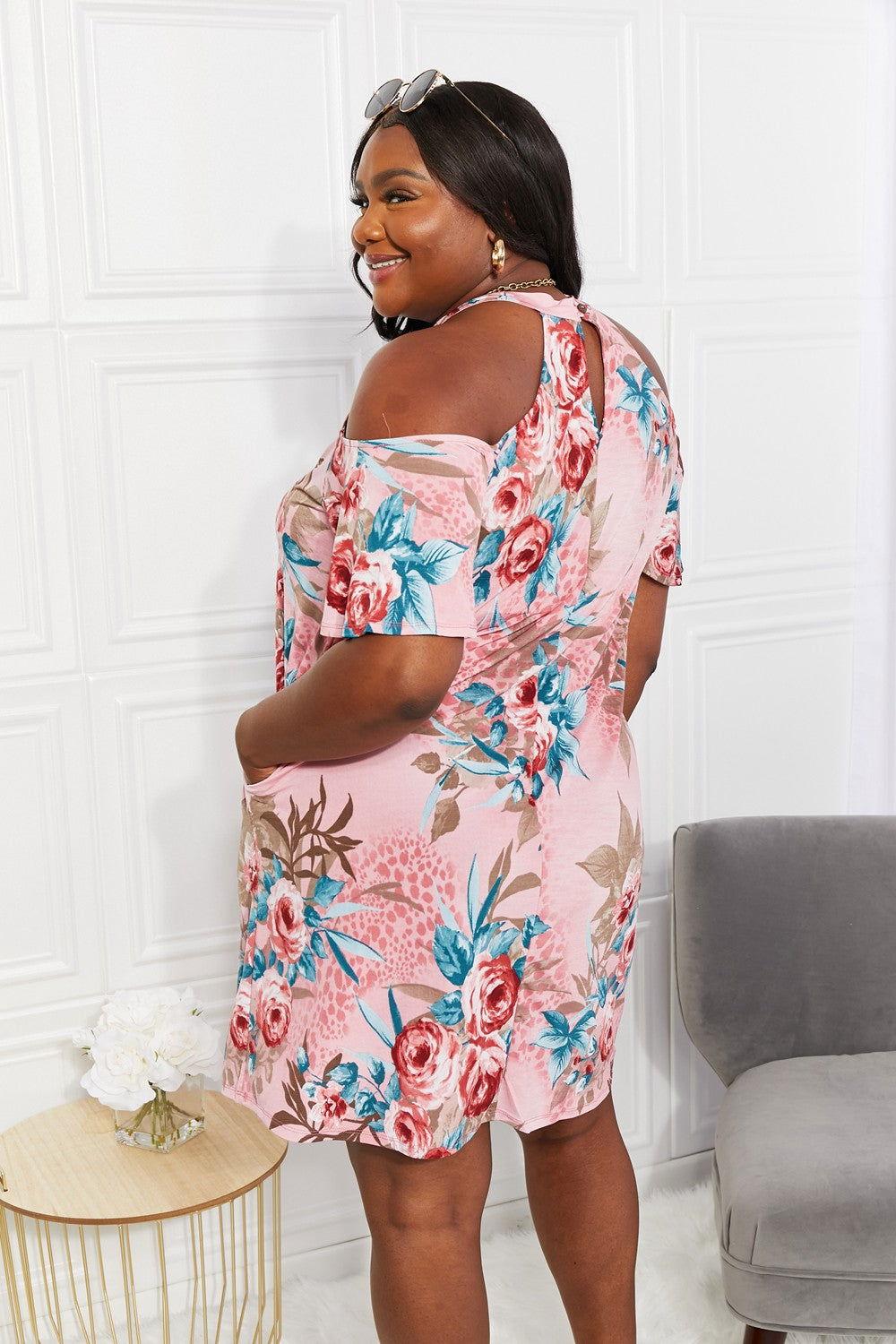 Sew In Love Full Size Fresh-Cut Flowers Cold-Shoulder Dress - Clothes For Her Online Store