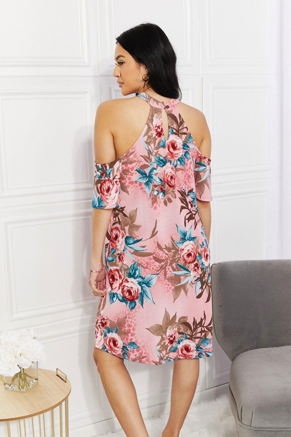 Sew In Love Full Size Fresh-Cut Flowers Cold-Shoulder Dress - Clothes For Her Online Store