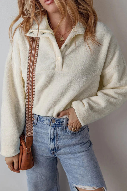 Sherpa Half Snap Long Sleeve Jacket - Clothes For Her Online Store