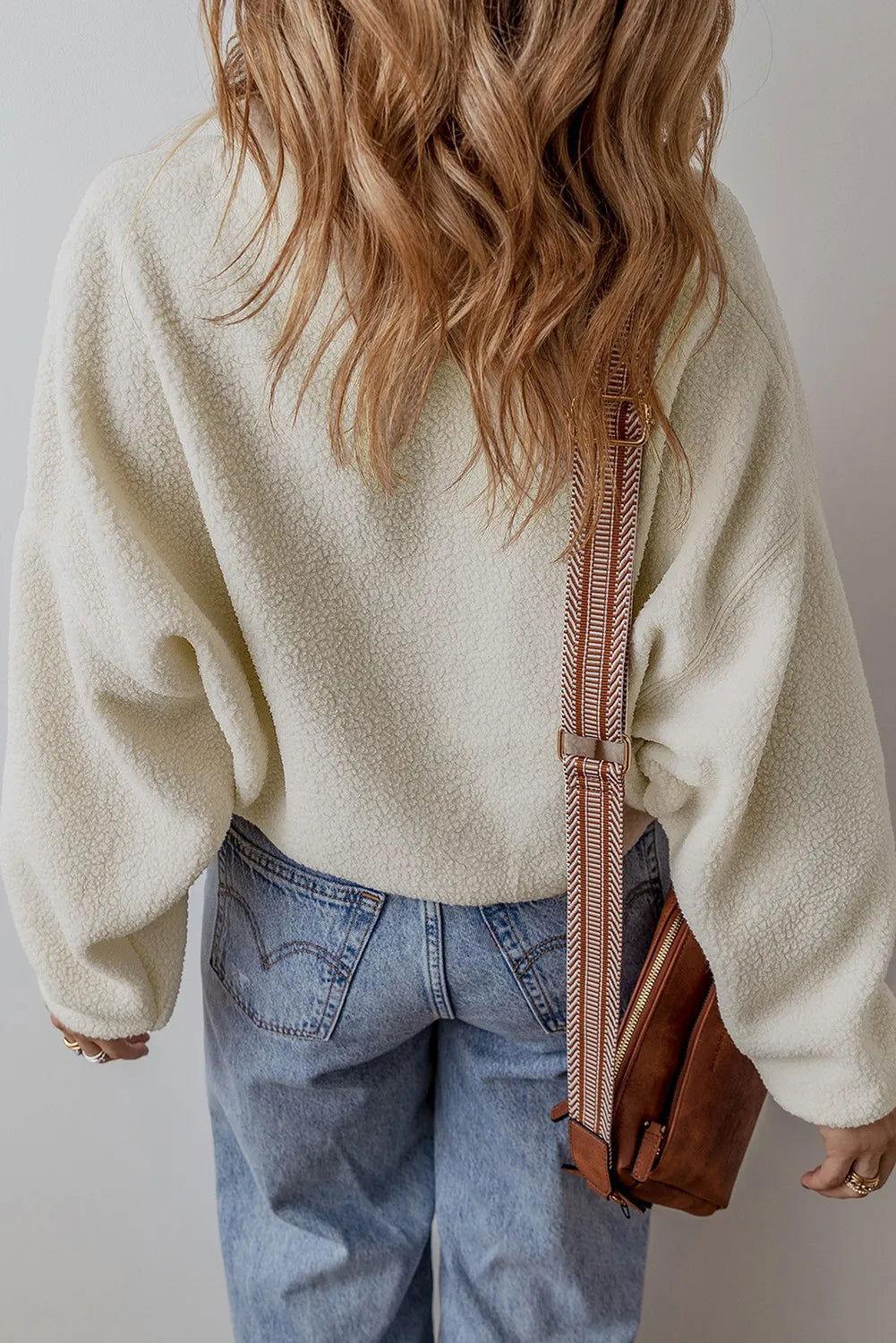 Sherpa Half Snap Long Sleeve Jacket - Clothes For Her Online Store
