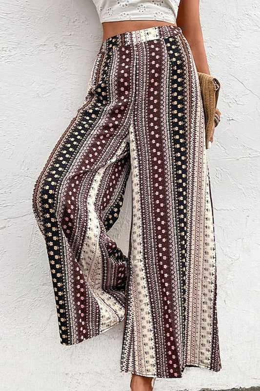 Shiny Floral High Waist Wide Leg Pants - Clothes For Her Online Store