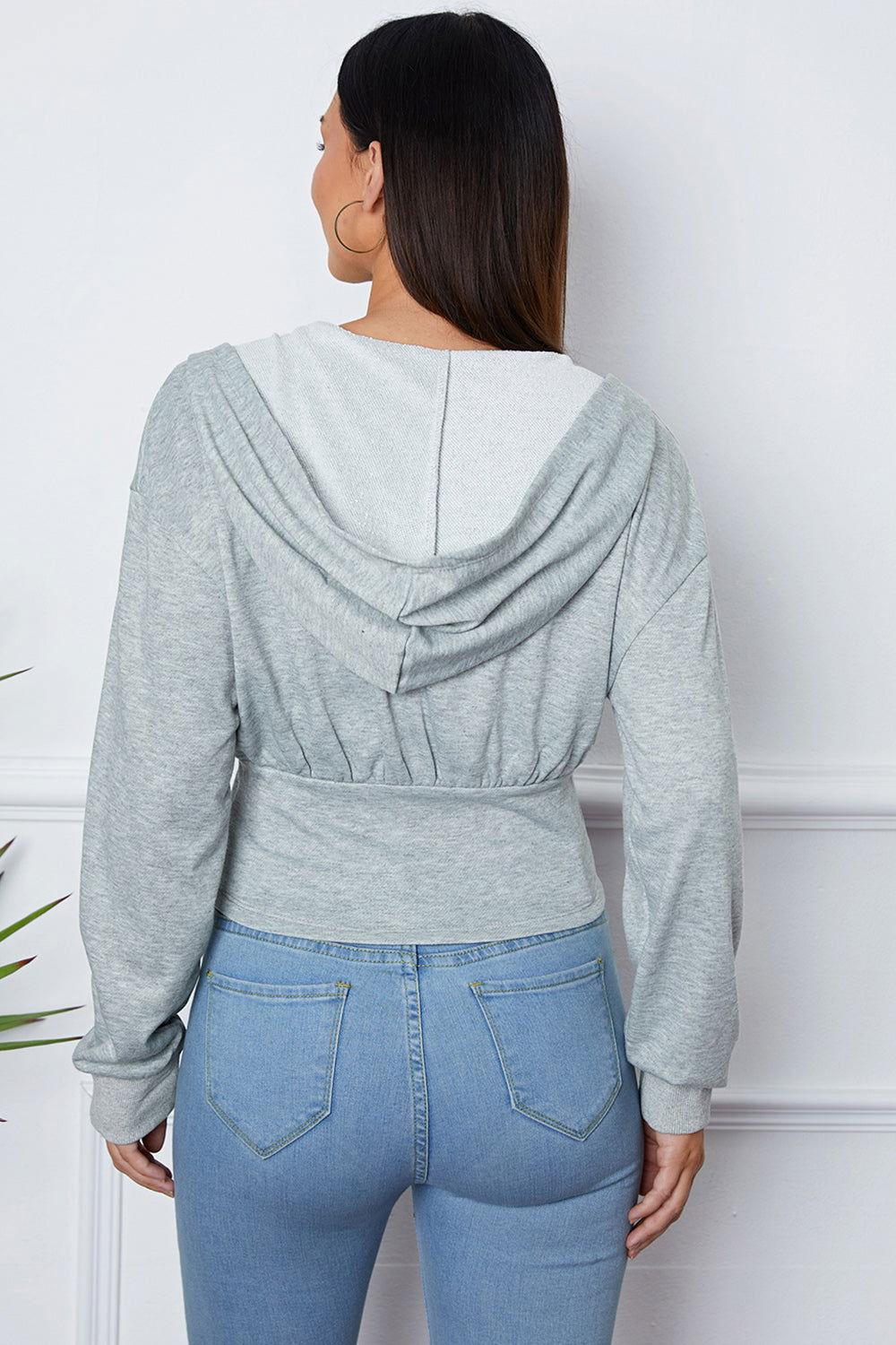 Shiny Ruched Half Zip Hooded Jacket