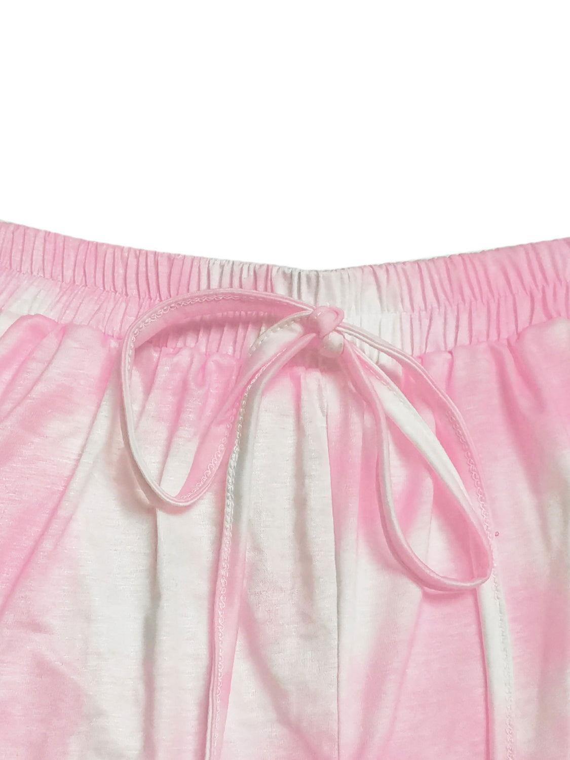 Shiny Tie-Dye Round Neck Short Sleeve Top and Pants - Clothes For Her Online Store