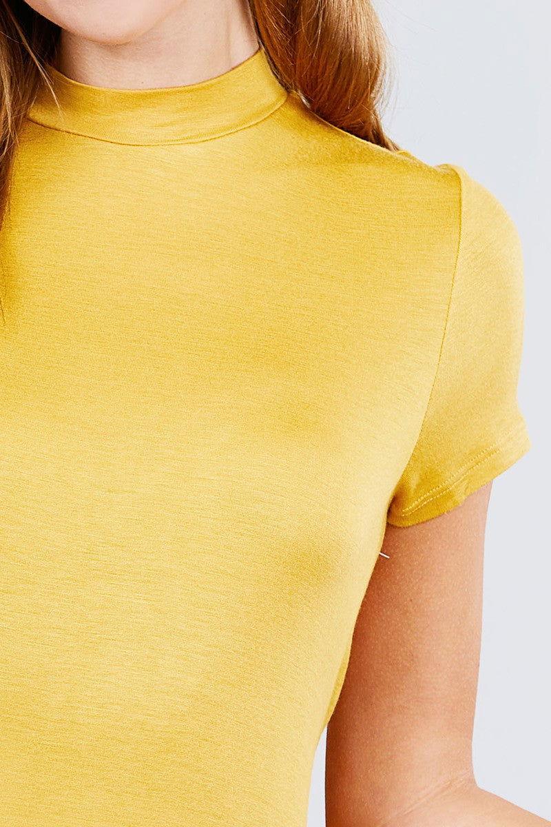 Short Sleeve Mock Neck Rayon Spandex Rib Top - Clothes For Her Online Store
