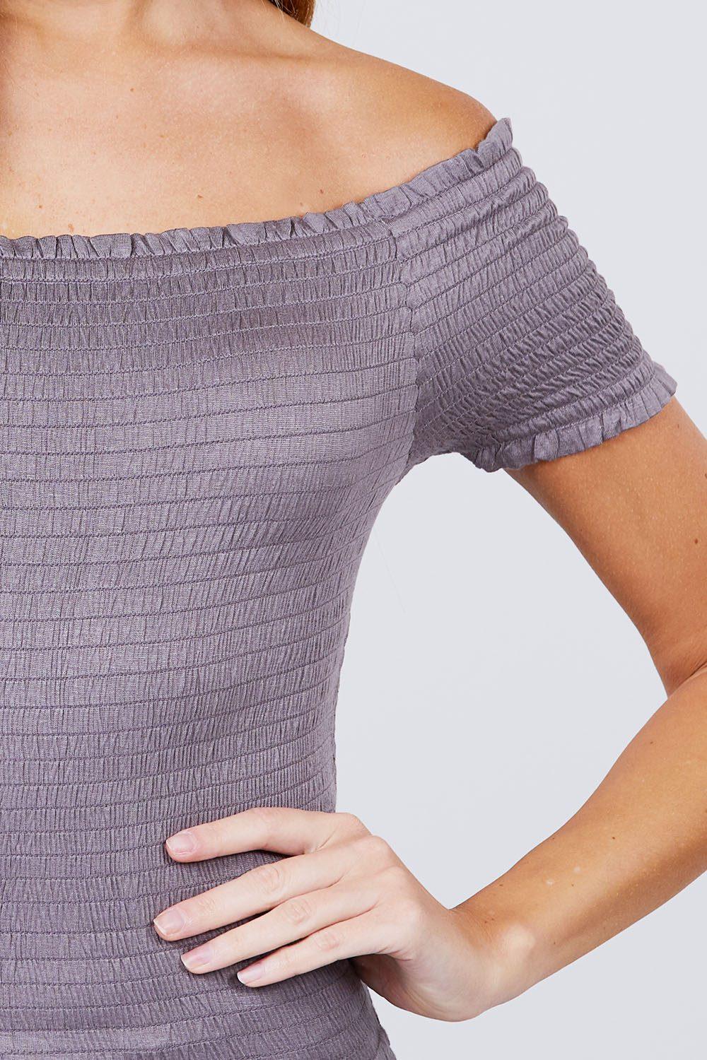 Short Sleeve Off The Shoulder Smocked Rayon Spandex Top - Clothes For Her Online Store