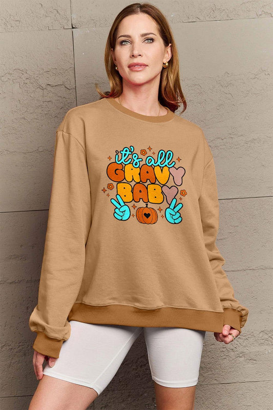 Simply Love Full Size IT'S ALL GRAVY BABY Long Sleeve Sweatshirt - Clothes For Her Online Store
