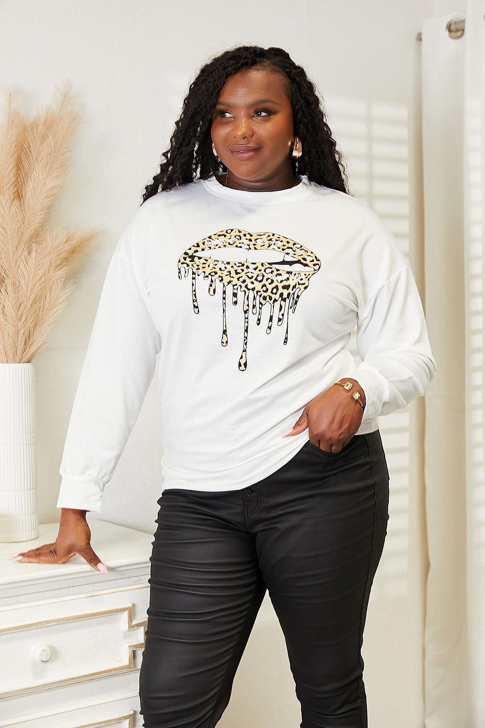 Simply Love Graphic Dropped Shoulder Round Neck Sweatshirt - Clothes For Her Online Store