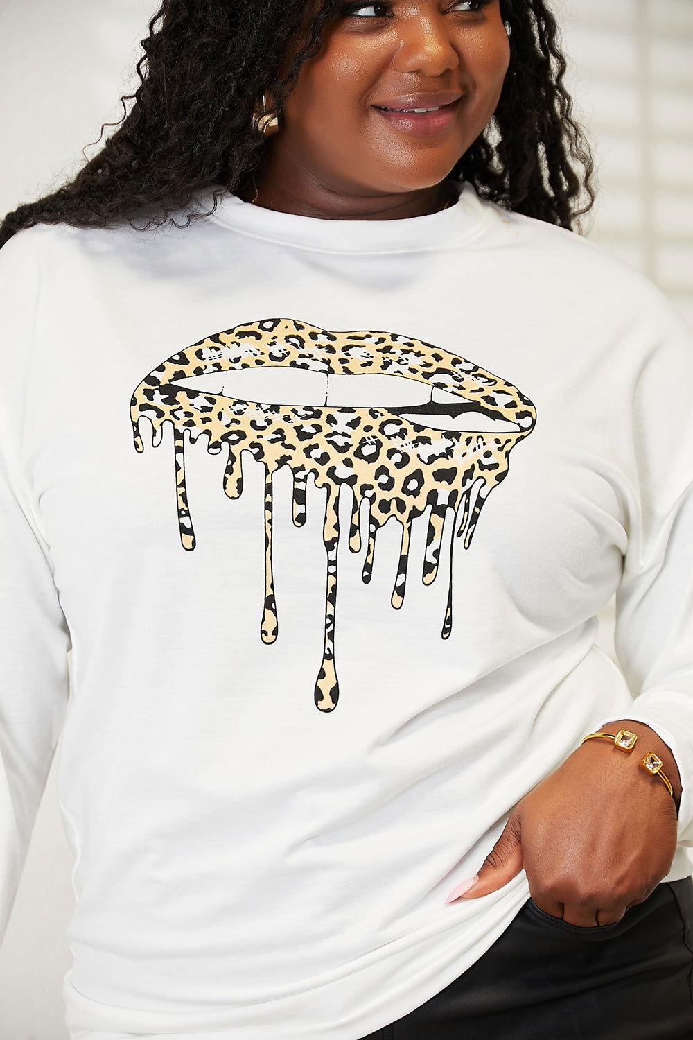 Simply Love Graphic Dropped Shoulder Round Neck Sweatshirt - Clothes For Her Online Store