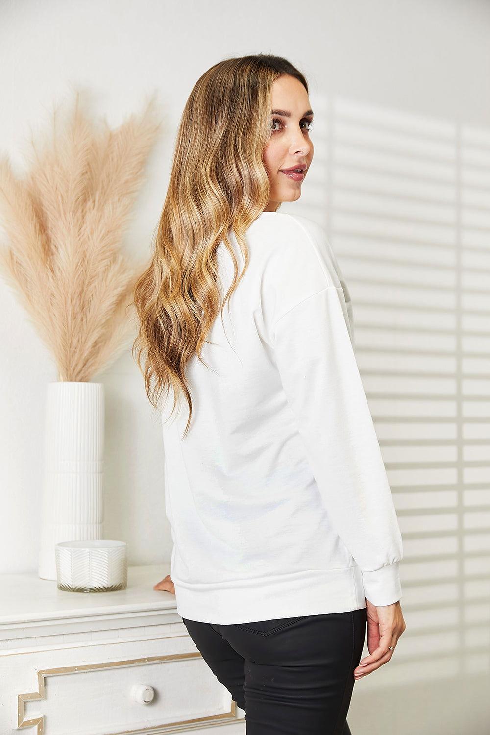 Simply Love Graphic Dropped Shoulder Round Neck Sweatshirt - Clothes For Her Online Store