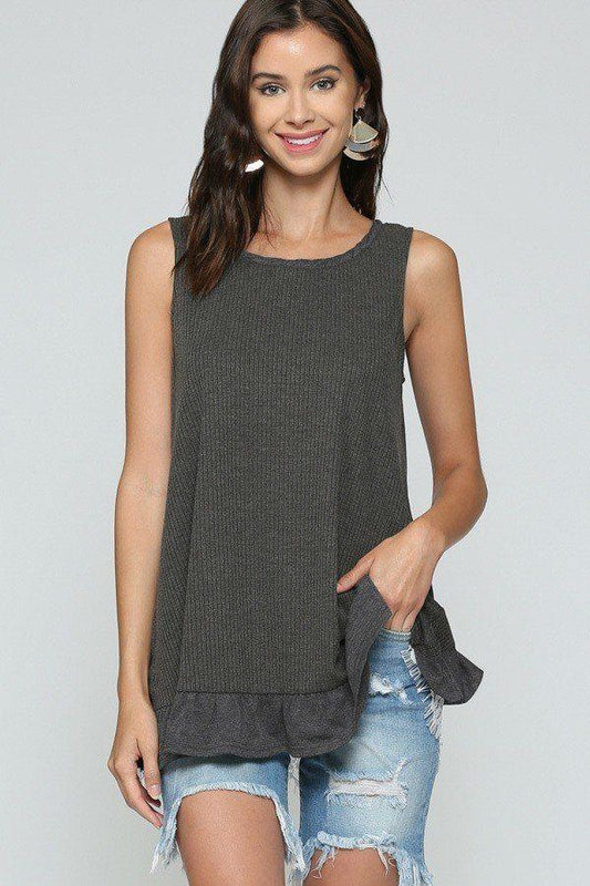 Sleeveless Back Lace Ruffle Detail Tank Top - Clothes For Her Online Store
