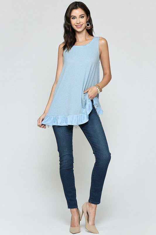 Sleeveless Back Lace Ruffle Detail Tank Top - Clothes For Her Online Store