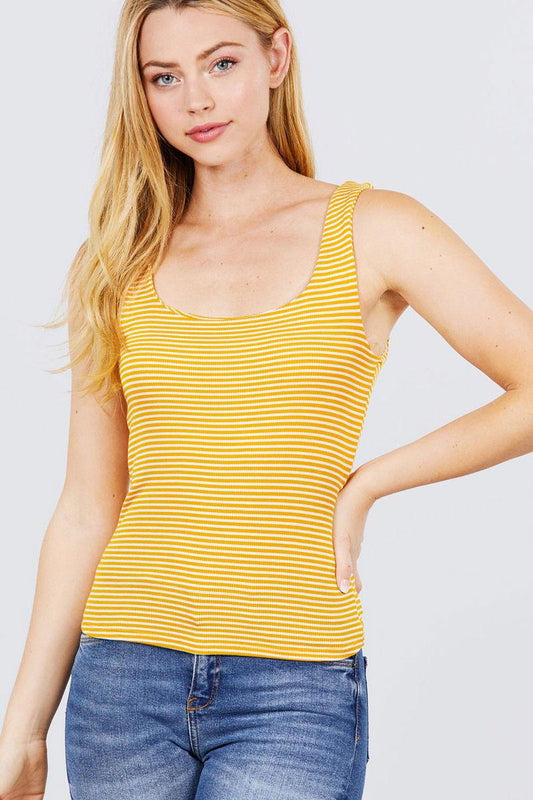 Sleeveless Double Scoop Neck Stripe 2 Ply Rib Knit Top - Clothes For Her Online Store